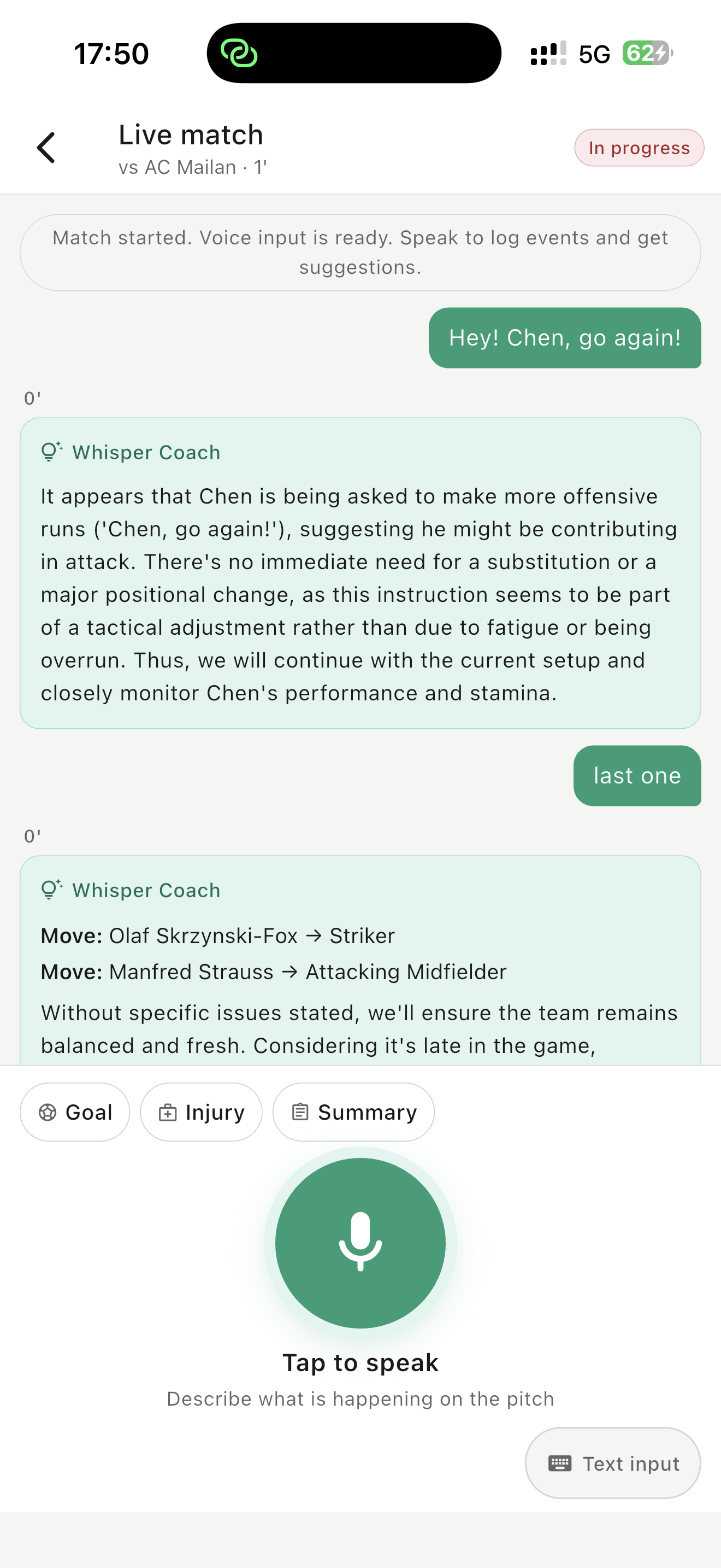 Live tactical suggestions from Whisper Coach